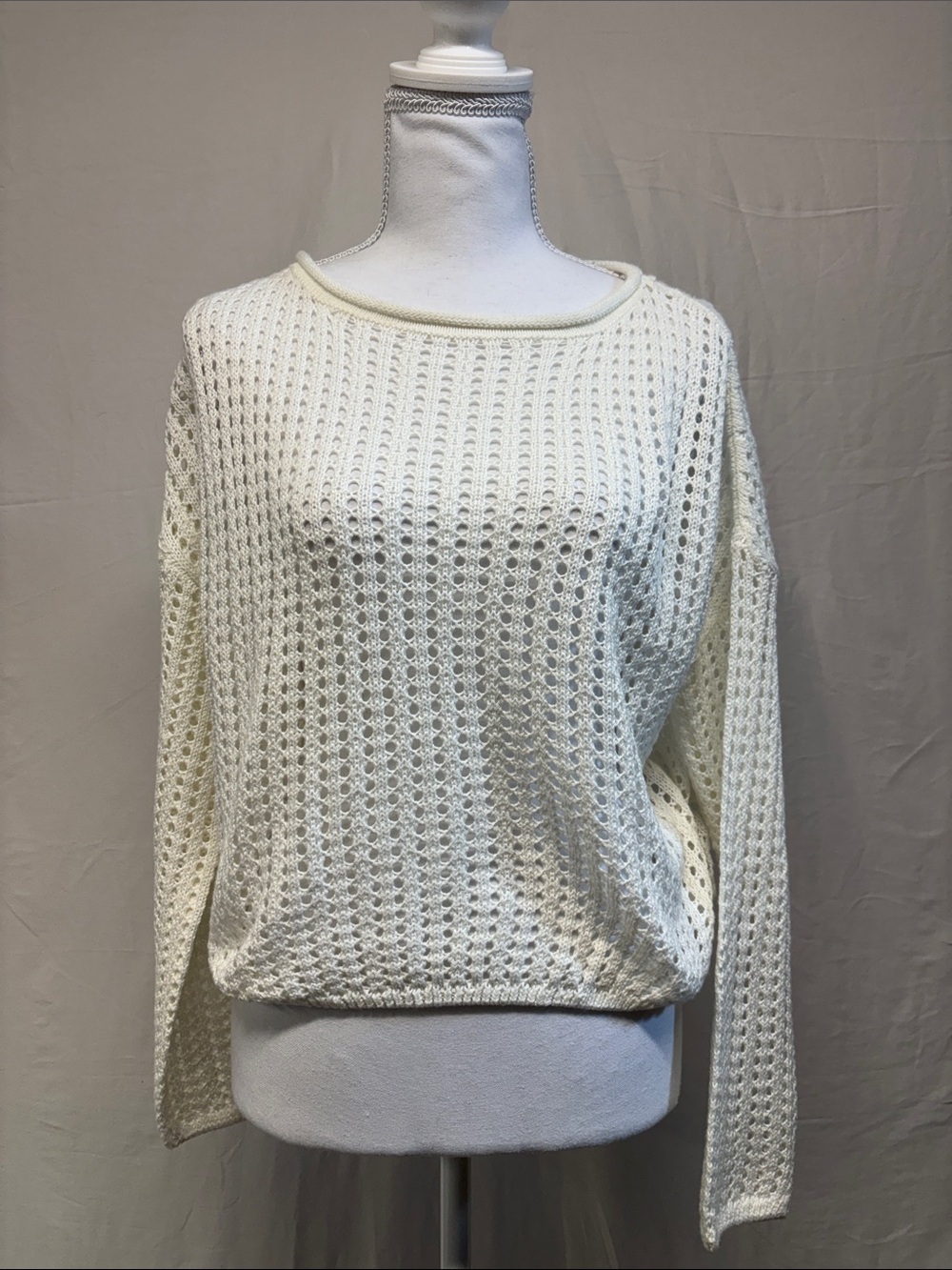 refuge Open-Knit Scoop Neck Sweater in Cream